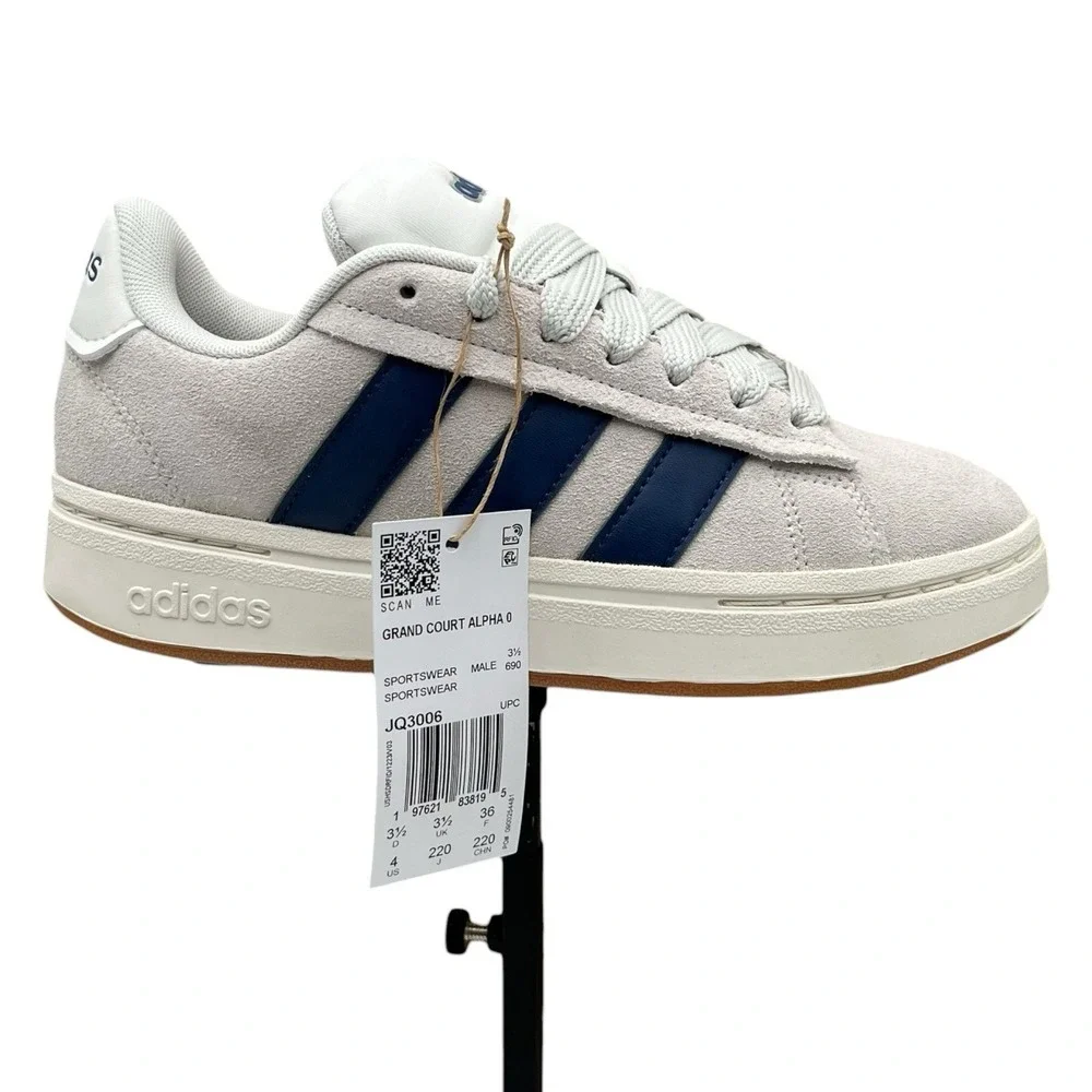 Adidas Mens Youth Boys Grand Court Alpha Sneakers Size 4 Orbit Grey/Blue Classic